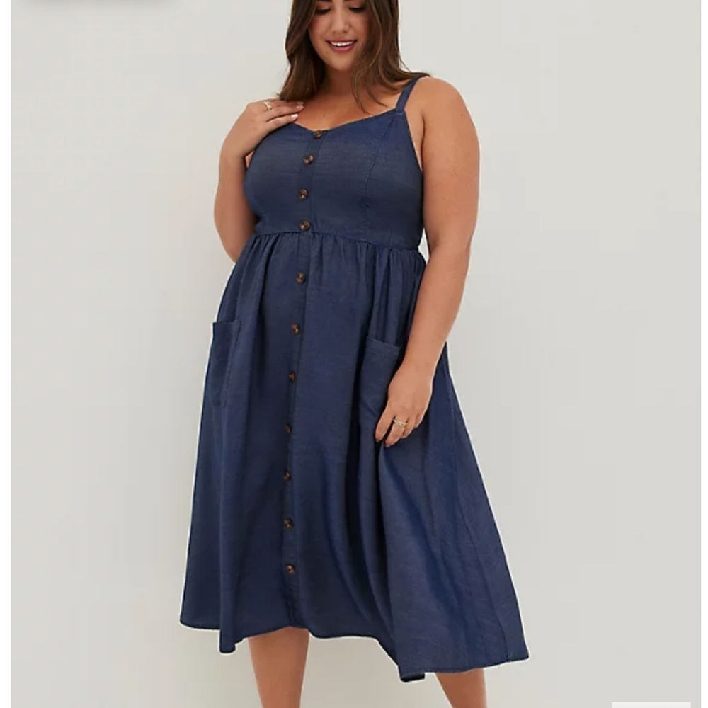 torrid Denim Style Blue Button-Front Midi Dress
